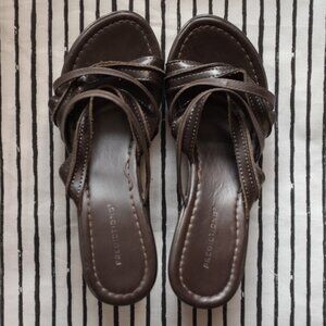 Predictions Brown Strappy Slip On Wedge Sandals clogs 3" heels size 8W